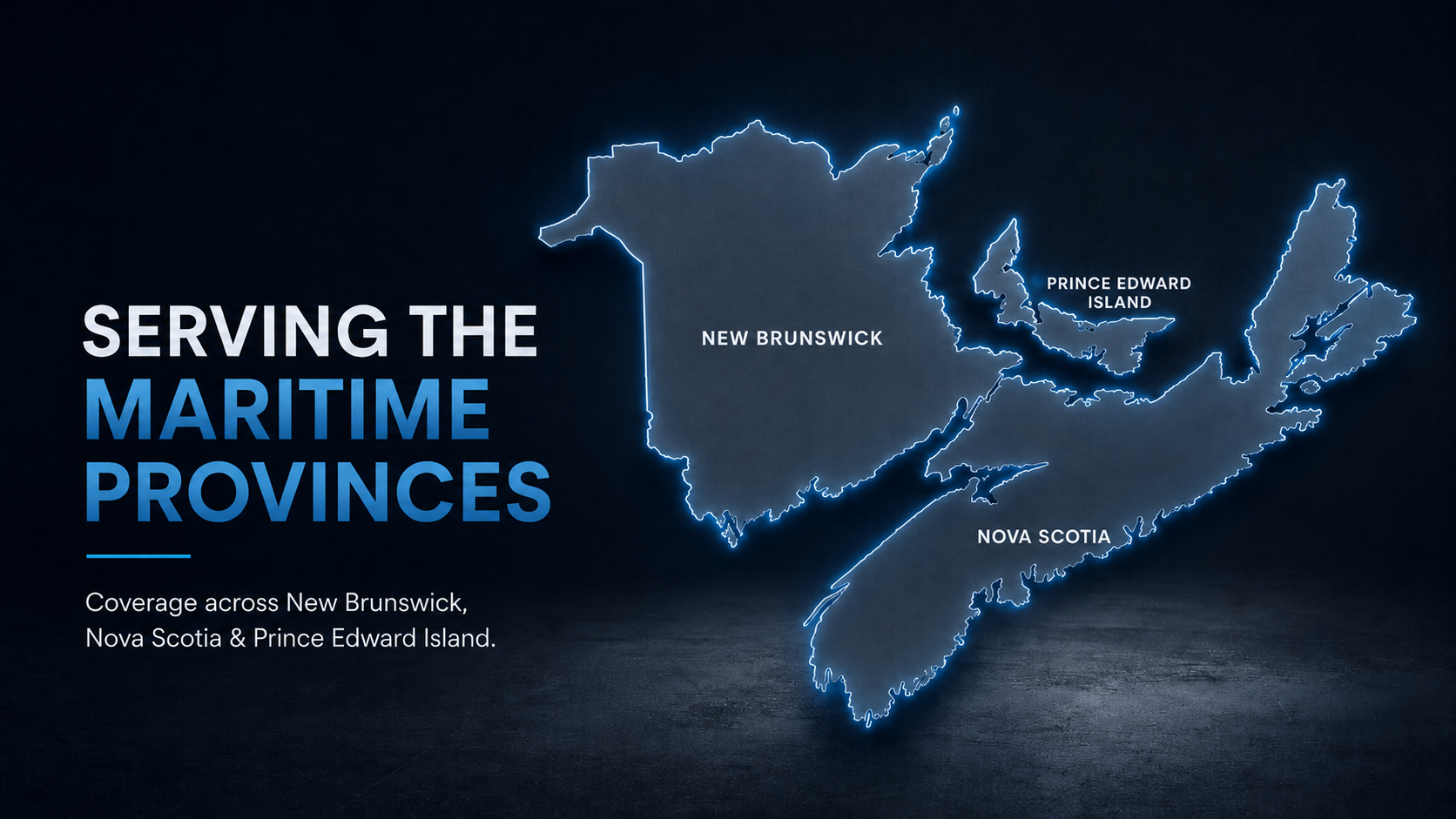 Map showing East Coast Coatings service across New Brunswick, Nova Scotia and Prince Edward Island