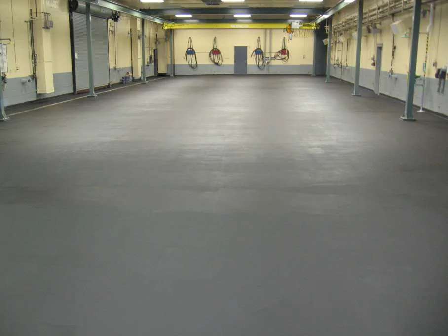 Completed blue static-control flooring in a technical work area