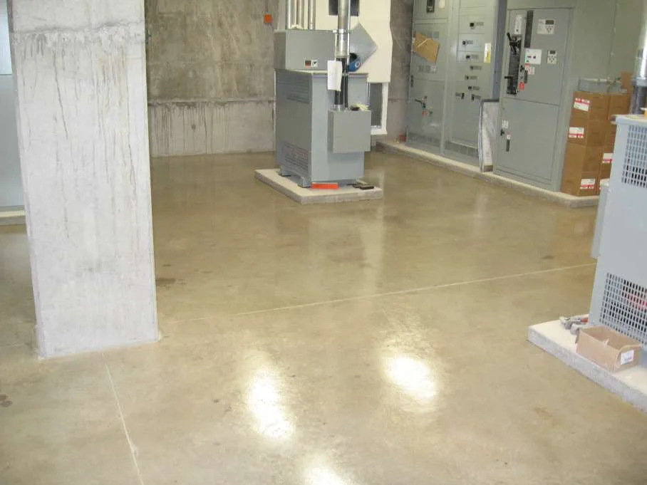 Sealed concrete floor in a mechanical equipment room